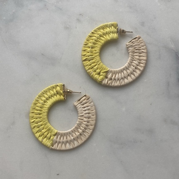 Woven Rattan Colorblock Hoop Earrings - Picture 3 of 4